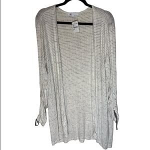 DR2 Open Front Ruched Sleeve Marble Striped Cardigan Size L
